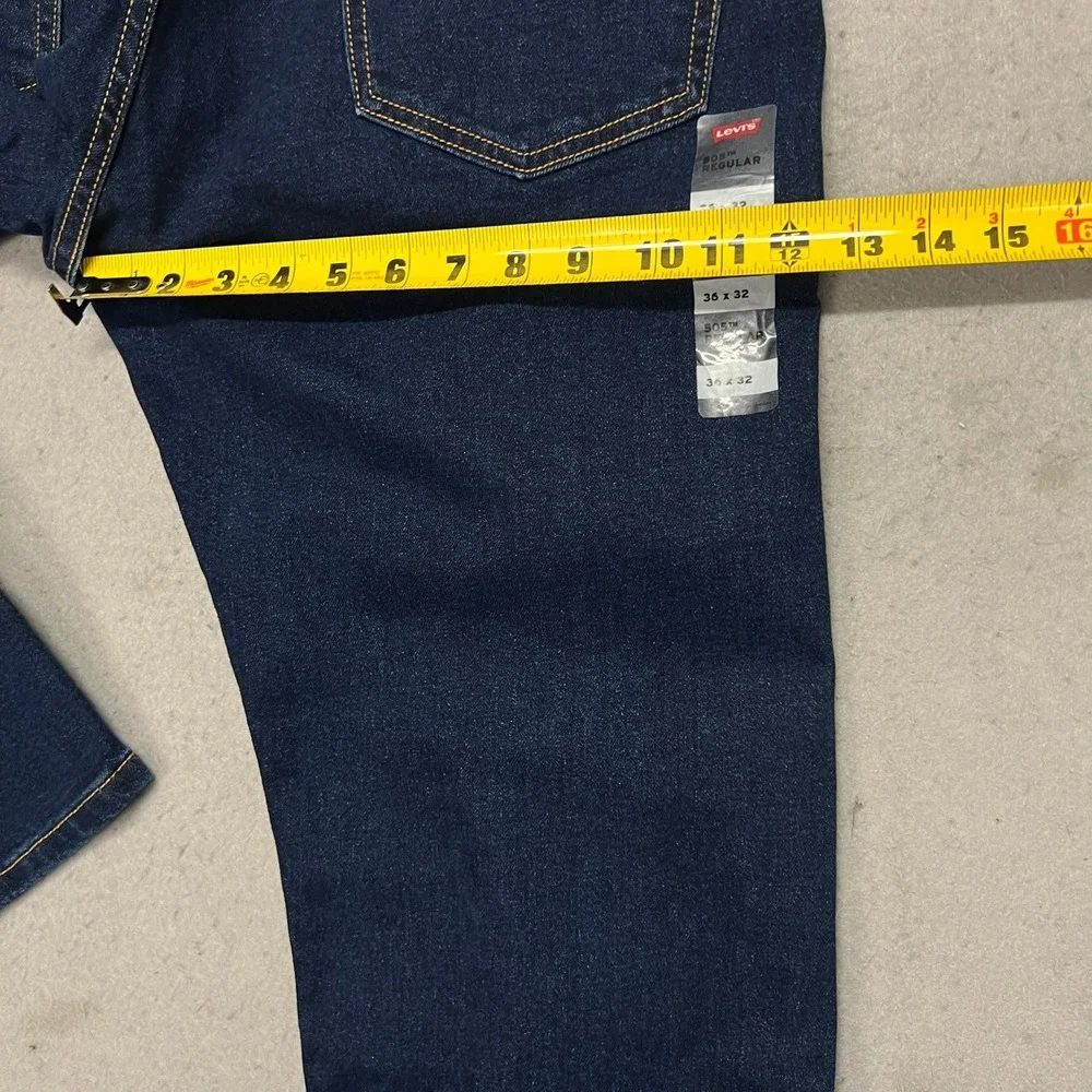 NEW Levis 505 Regular Fit Stretch Jeans Mens 36x32 Dark Wash Indigo Blue Casual